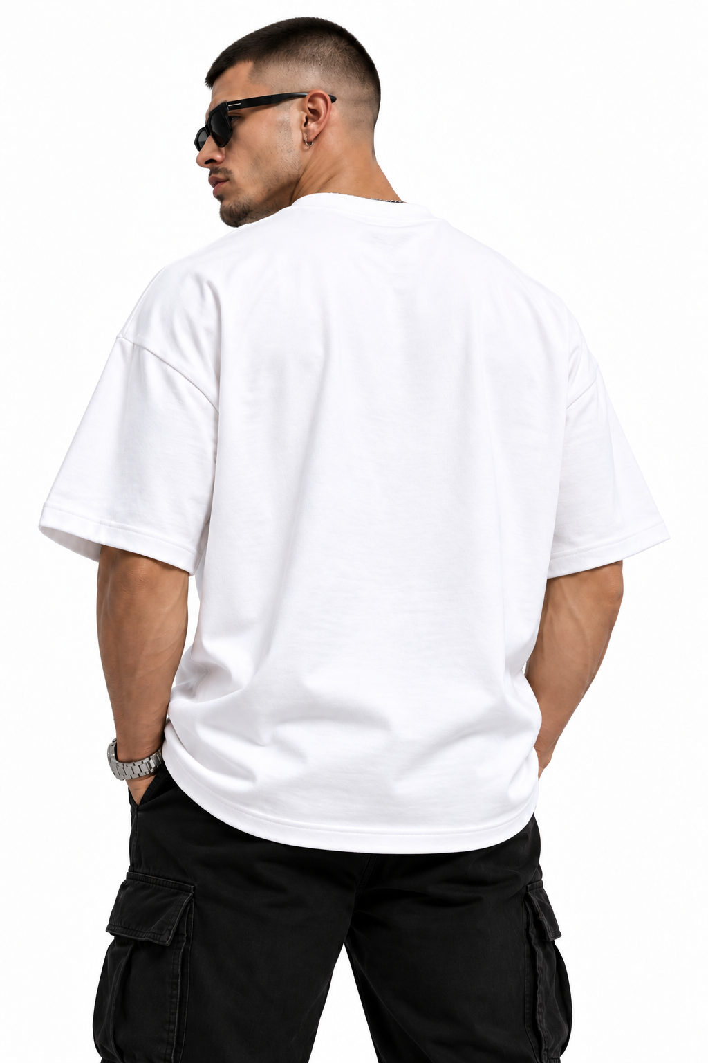 Hustle Laurel Oversized Tee 2 Back view of Hustle Laurel Oversized Tee in White with a plain graphic-free back